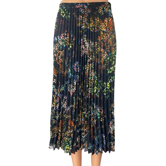 & Other Stories Womens Black Multicolor Floral Print Pleated Midi A-Line Skirt 4 - Picture 1 of 4